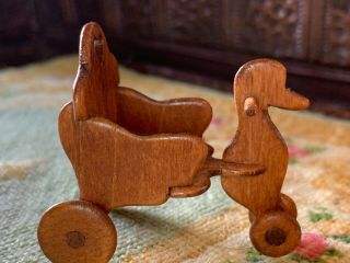 Artisan Miniature Dollhouse Vintage Wood Duck Pull Toy Wagon Cart Seat France