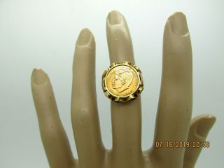 Rare Vintage 14kt Solid Gold John F Kennedy Jfk Coin/token Ring Size 5.  5