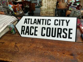 Vintage Rare Porcelain Atlantic City Race Course Sign Horse Racing