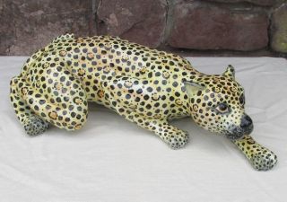 20 " Vintage Ceramic Cheetah Mid Century Made In Italy Hand Painted