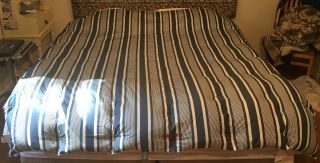 Vtg Ralph Lauren Down Comforter Full Queen Blue/Off - White Stripes USA 88 X 88 2