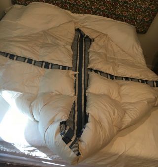 Vtg Ralph Lauren Down Comforter Full Queen Blue/Off - White Stripes USA 88 X 88 5