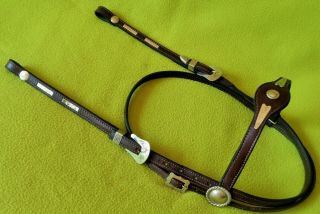 Fancy Vintage Loaded Silver Show Headstall Bridle Double Stitched Leather No Res