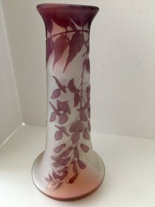 Vintage Galle Cameo Glass Vase Art Nouveau Amethyst/pink Opaque Signed