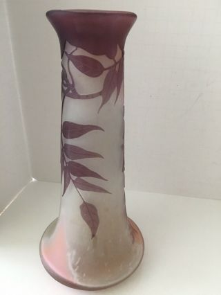 VINTAGE Galle Cameo Glass Vase Art Nouveau Amethyst/Pink Opaque Signed 3