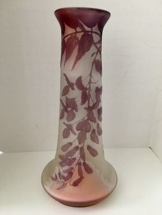 VINTAGE Galle Cameo Glass Vase Art Nouveau Amethyst/Pink Opaque Signed 4