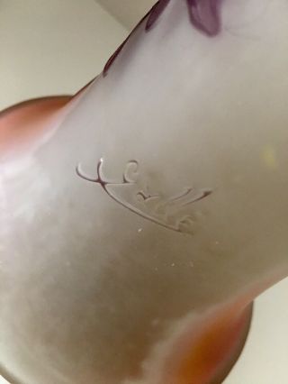 VINTAGE Galle Cameo Glass Vase Art Nouveau Amethyst/Pink Opaque Signed 6