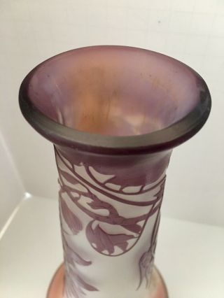 VINTAGE Galle Cameo Glass Vase Art Nouveau Amethyst/Pink Opaque Signed 7