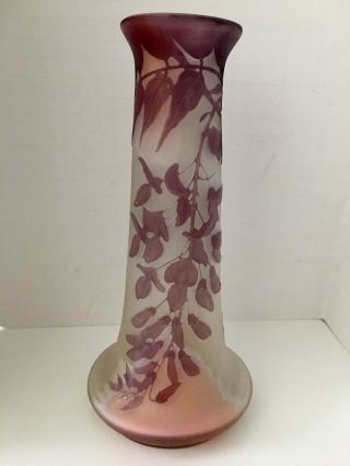 VINTAGE Galle Cameo Glass Vase Art Nouveau Amethyst/Pink Opaque Signed 8