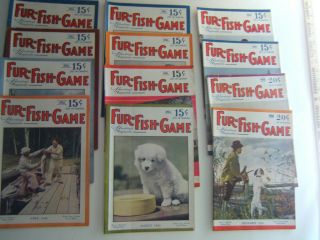 12 Vintage 1943 Fur,  Fish & Game Magazines Full Year 12 Months