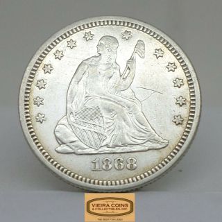 1868 Liberty Seated Silver Quarter,  Mintage 29,  000 Only,  Rare - B16339