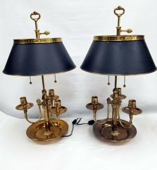Vintage Rare Pair Chapman Bouillotte Desk Table Lamp Candelabra Brass 2 Lights