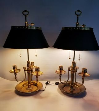Vintage Rare Pair Chapman Bouillotte Desk Table Lamp Candelabra Brass 2 Lights 2
