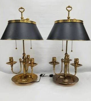 Vintage Rare Pair Chapman Bouillotte Desk Table Lamp Candelabra Brass 2 Lights 3