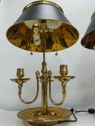 Vintage Rare Pair Chapman Bouillotte Desk Table Lamp Candelabra Brass 2 Lights 5
