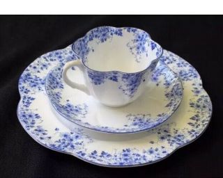 Vintage Shelley Fine Bone China Dainty Blue Cup Saucer & Bread & Butter Plate