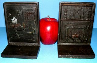 Antique Bradley & Hubbard Hearth Parlor Bookends Painted Cast Iron B & H