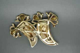 Vintage Coro Duette sterling silver Stag red crystal dress clip gold - tone Brooch 2
