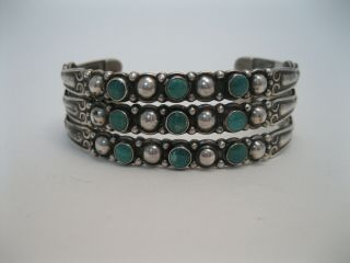 Vintage Fred Harvey Sterling Silver & Turquoise 3 Row Silver Arrow Bracelet