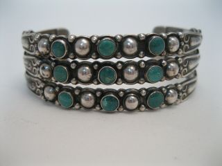 Vintage Fred Harvey Sterling Silver & Turquoise 3 Row Silver Arrow Bracelet 2