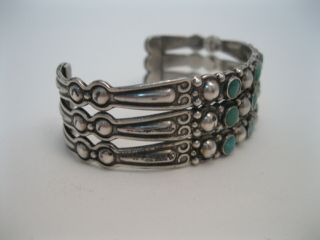Vintage Fred Harvey Sterling Silver & Turquoise 3 Row Silver Arrow Bracelet 3