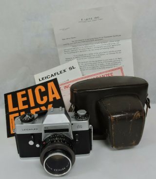 Vtg Leicaflex Sl Camera W/leitz Wetzlar Summicron - R 1:2/50 Lenz W/case&paperwork