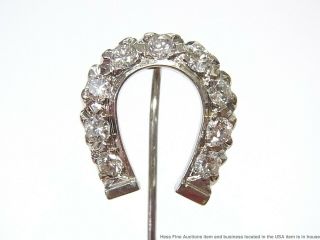 Ultra Fine Antique 1ctw Diamond 14k Pin White Gold Horseshoe Stick Tie Lapel Pin 2
