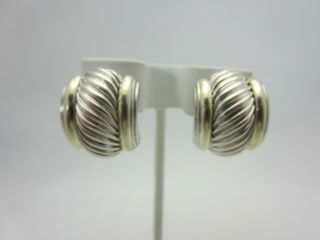 Vintage David Yurman Sterling Silver 14k Gold Earrings Hoop Cable Thoroughbred