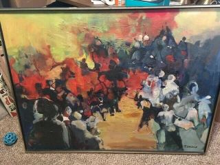 Vintage 1960tys Mid Century Modern Abstract Oil Painting Signed