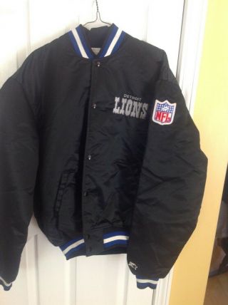 Vintage Detroit Lions Starter Satin Jacket Black Snap Size Xl Nfl