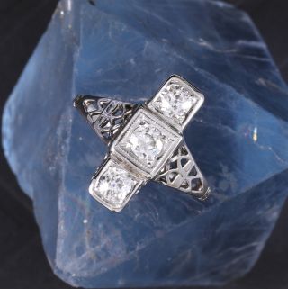Antique Victorian Filigree 14k White 3/4 Carat Old European Diamond Ring