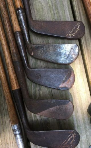 Antique hickory wood shaft Golf Clubs and Vintage Canvas Bag 6