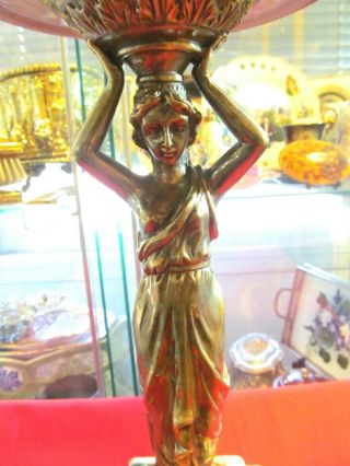 Antique collectible art nouveau porcelain centerpiece,  bronze woman statue foot 2
