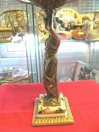 Antique collectible art nouveau porcelain centerpiece,  bronze woman statue foot 4