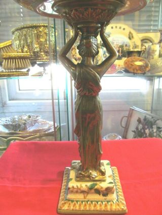 Antique collectible art nouveau porcelain centerpiece,  bronze woman statue foot 5