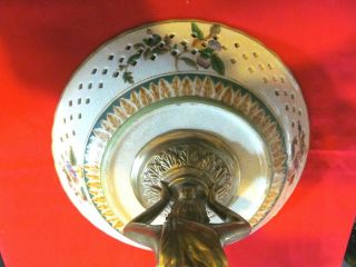 Antique collectible art nouveau porcelain centerpiece,  bronze woman statue foot 7