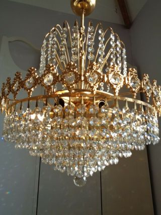 large vintage gold waterfall lead crystal 8 tier chandelier 2