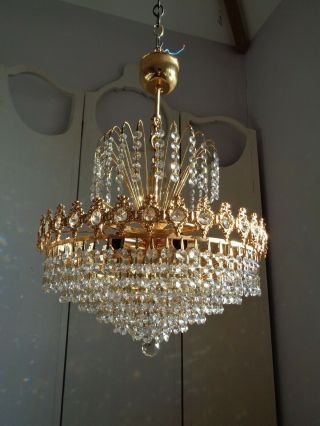 large vintage gold waterfall lead crystal 8 tier chandelier 4