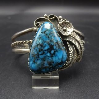 Gorgeous Vintage Navajo Sterling Silver Apache Blue Turquoise Cuff Bracelet 30g