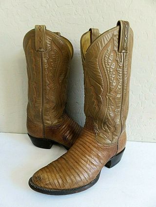 Vintage Black Label Tony Lama Brown Lizard Skin Leather Cowboy Boots Mens 8.  5d