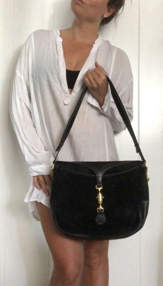 Authentic Vintage Gucci Black Suede Leather Purse Shoulder Bag