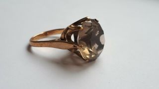 Vintage Smoky Quartz And 9 Carat Gold Ring Large Cut Stone Claw Setting