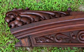 Large Antique 19thC Hand Carved Walnut Architectural Crest w/ Lion Heads 3