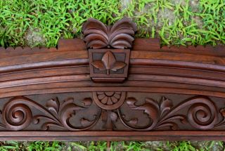 Large Antique 19thC Hand Carved Walnut Architectural Crest w/ Lion Heads 5