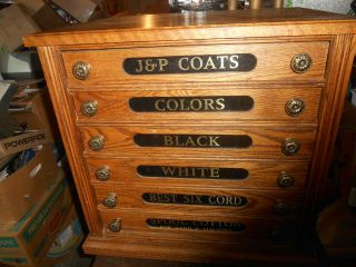 Antique J&p Coats Oak 6 - Drawer Spool Cabinet