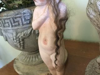 Vintage Nude naked chalk ware carnival fair doll paint Lady Godiva? 7