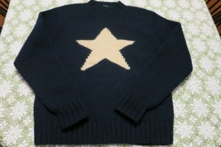 Rare Polo Medium Ralph Lauren Vintage Star Wool Sweater Navy Blue Euc