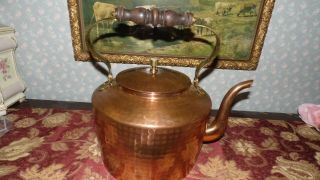 Vintage Stamped Made In Italy Hammered Large Copper Tea Pot Wood Handle