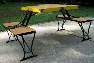 Vintage Yellow Handy Table And Chair Set Folding Picnic Table Milwaukee Stamping