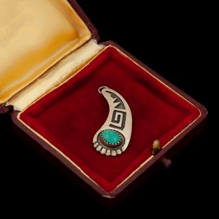 Antique Vintage Sterling Silver Native Hopi Overlay Turquoise Bear Claw Pendant